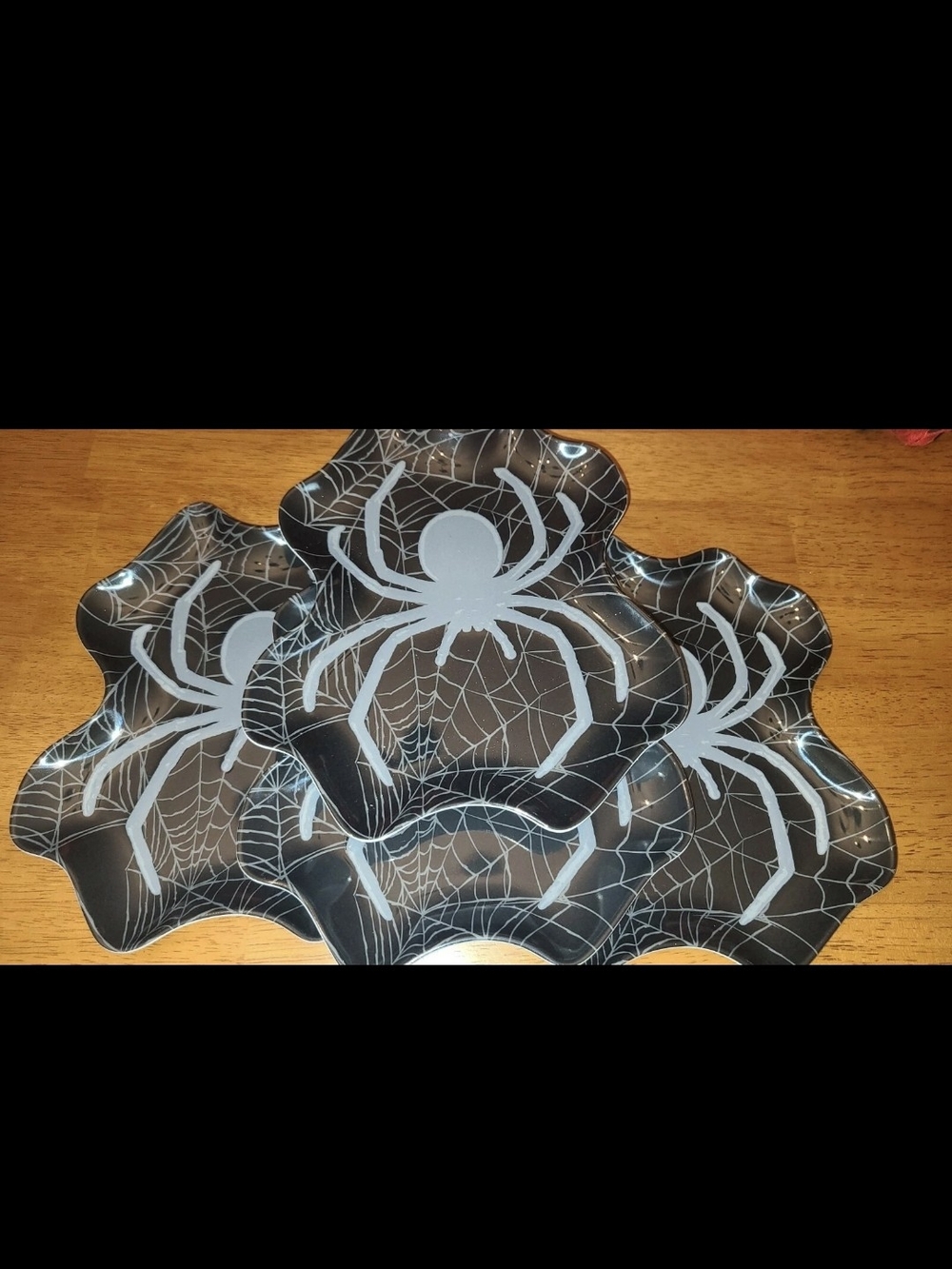 Set of 4 Black & Gray Spider Melamine Plate 9.8" X 8.6" Halloween Plates